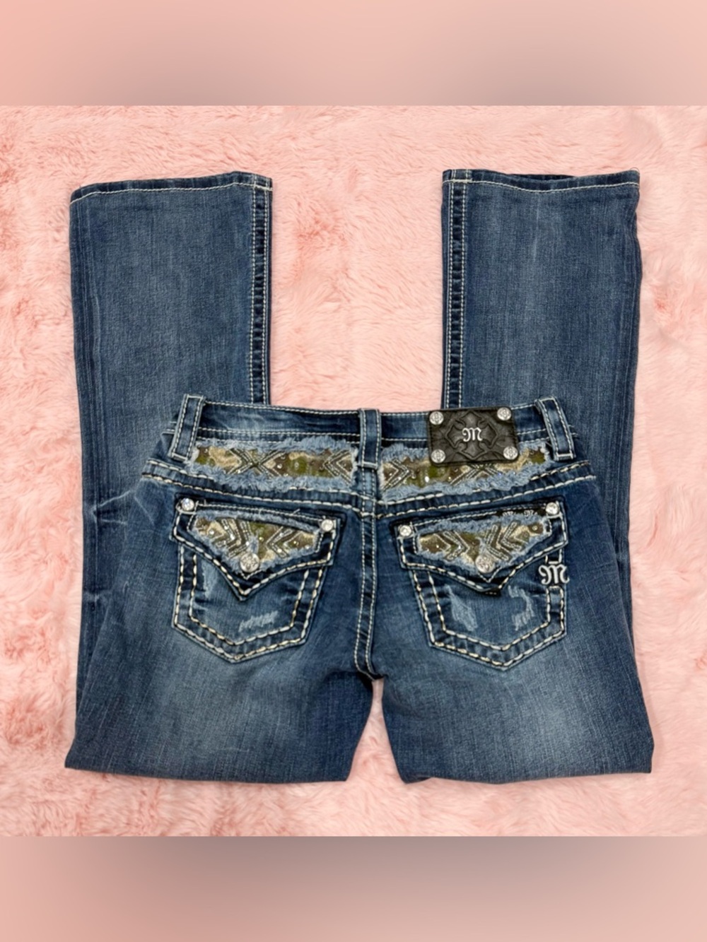 Miss Me Signature Boot Cut Green Embellished Jeans